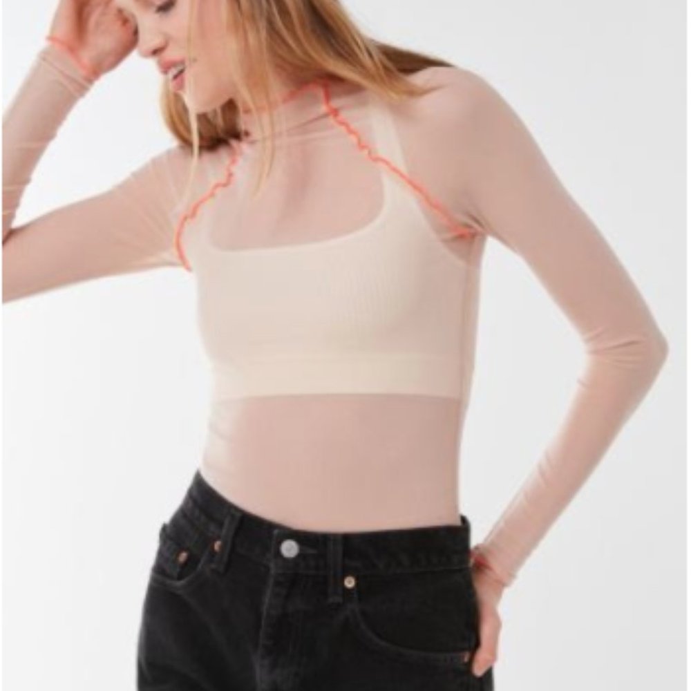 Out From Under Sheer Mesh Mock Neck Top Sz M